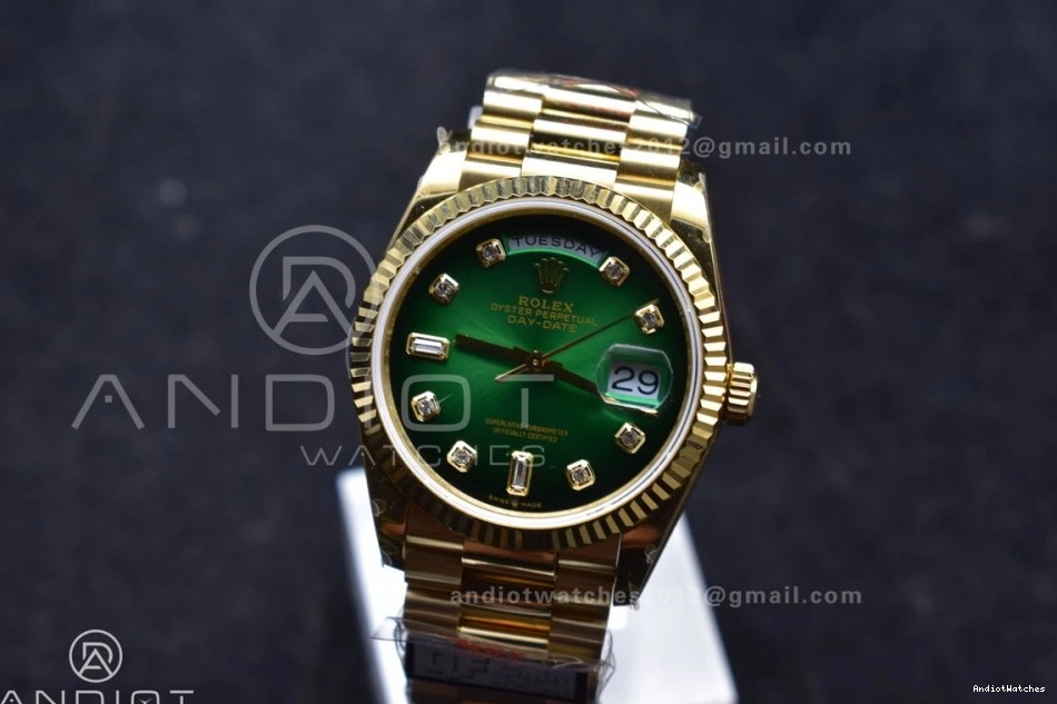YG Diamond President on 904L Green vr3255 692 Faded V5 Edition (Gain Bracelet DayDate Square with QF Dial Weight) Steel 36 SunProtective Best 1221